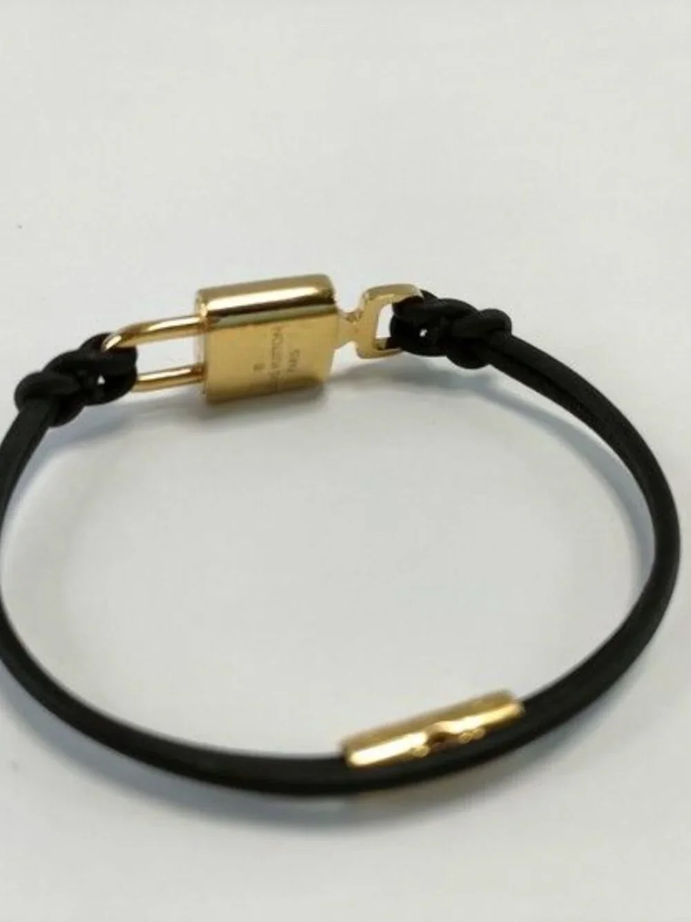 Louis Vuitton Bracelet LV Padlock Gold Black Leather Metal - Picture 2 of 10